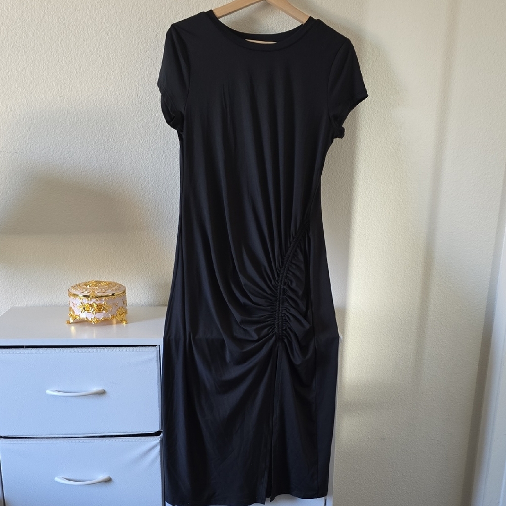 NWT Fashion Nova Black Gathered Midi Dress